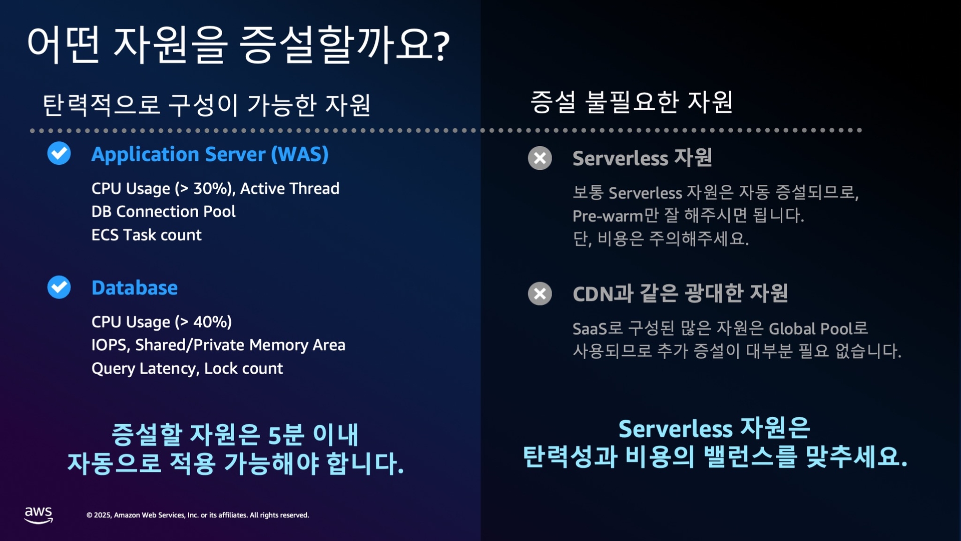 증설 대상 자원 분류